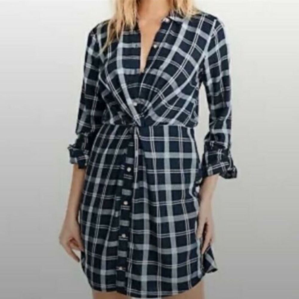 Abercrombie &‎ Fitch Plaid Shirt Dress Cinched Waist Button Front Small